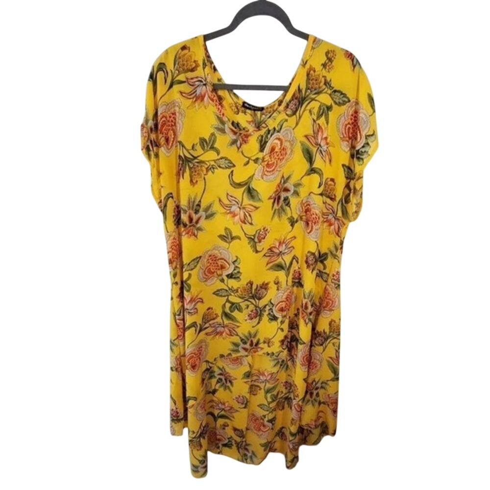 Cha Cha Vente Womens 3X Yellow Floral High Low Short Sleeve Tunic Top‎ Blouse